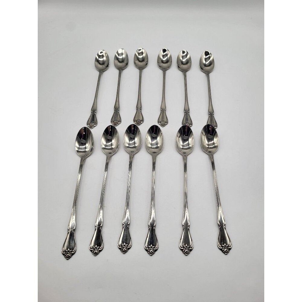 ONEIDA USA ARBOR ROSE- TRUE ROSE Iced Tea Long Spoons Set of 12 Stainless Steel
